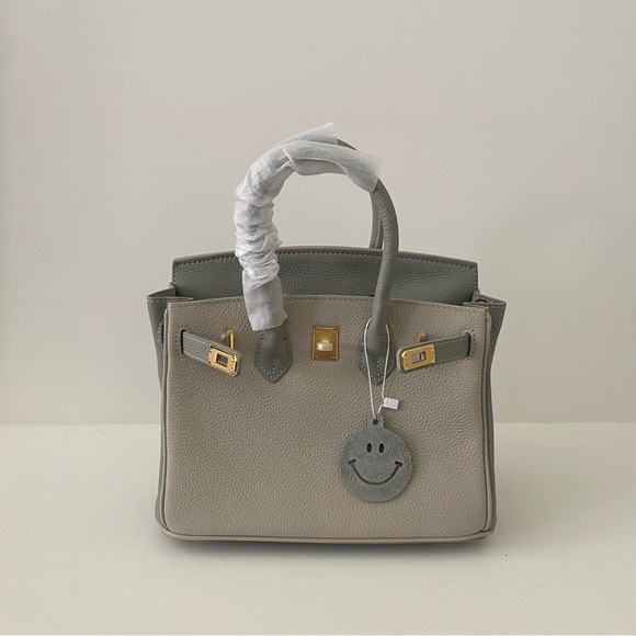 Gray Colorblock Structured 25 BK Leather Bag Lock & Key Satchel Crossbody S2/C6 - Picture 13 of 16